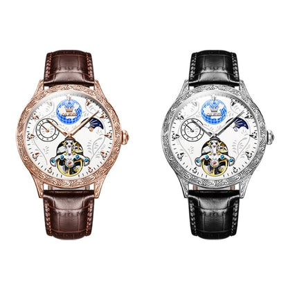 Lefimar OLEVS Fusion Mechanical Men's Watch - White Dial - Luminous Hands - Leather Strap
