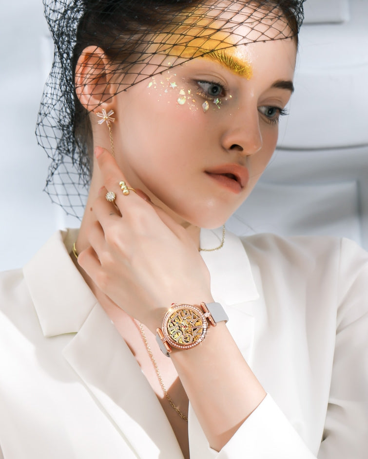 Lefimar - OUPINKE - mechanical women's gold watch - stainless steel strap