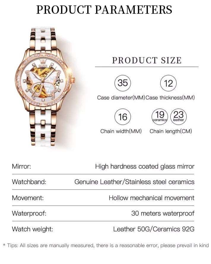 White Lefimar Aphrodite mechanical watch for women properties