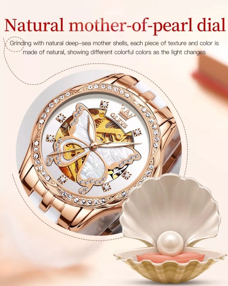 White Lefimar Aphrodite mechanical watch for women