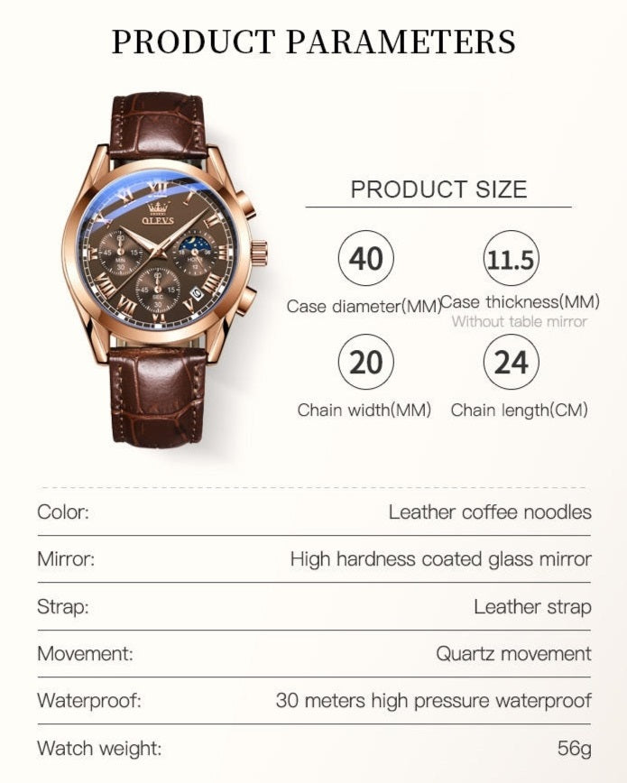 Chronos men's chronograph quartz watch - parameters
