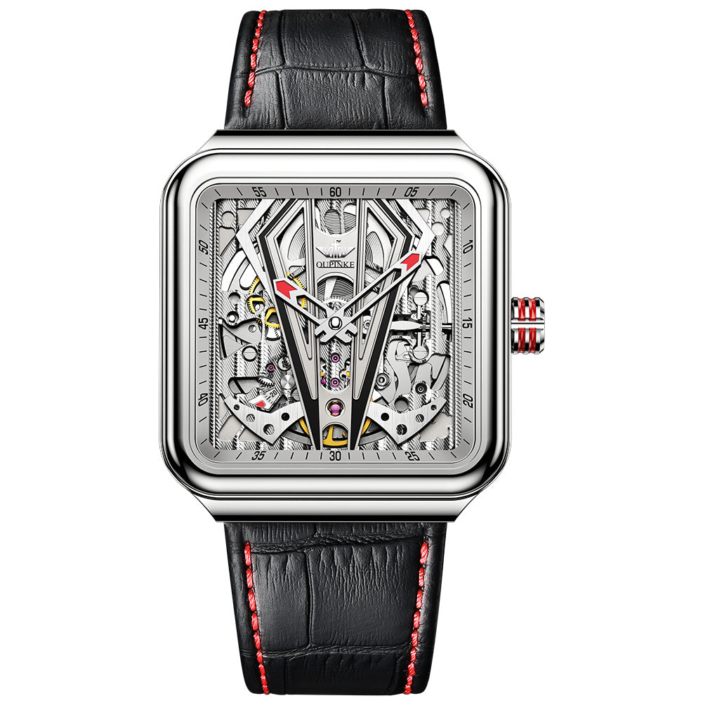 Hollow Tux men's watch - silver red