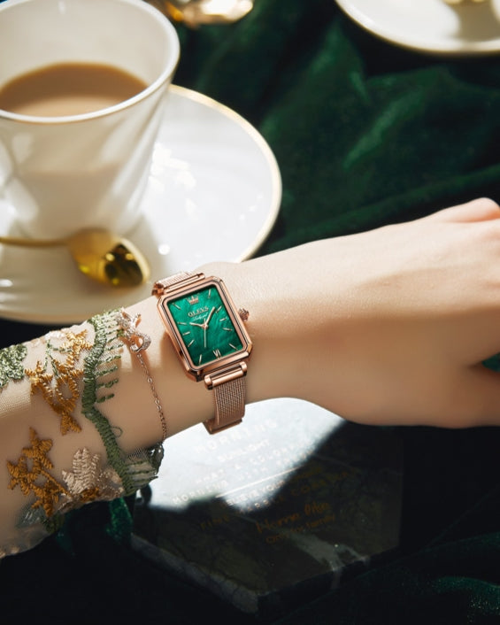 Jade women's green quartz watch
