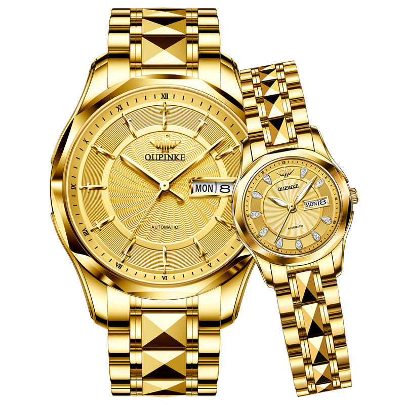 Lefimar OLEVS Drop Duel mechanical watch for couples - gold