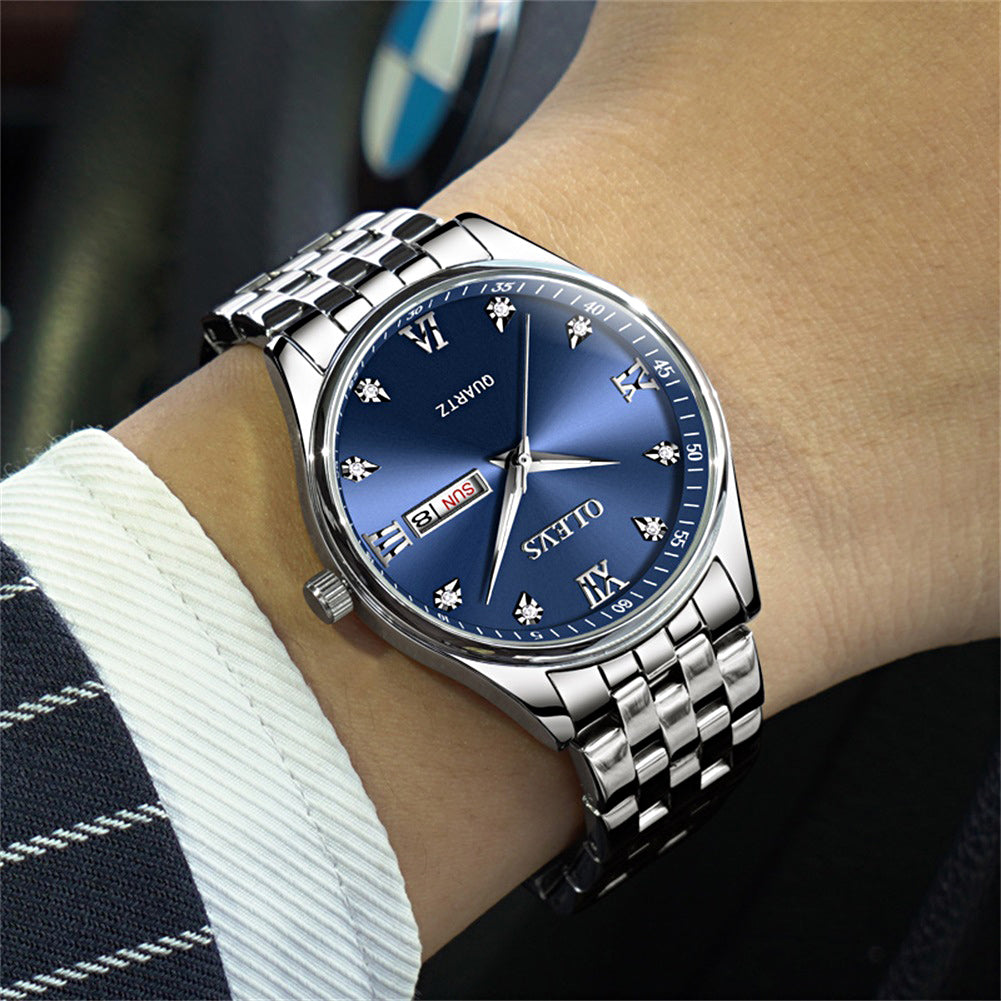 Lefimar - OLEVS - quartz men's watch - stainless steel strap - luminous hands - date display