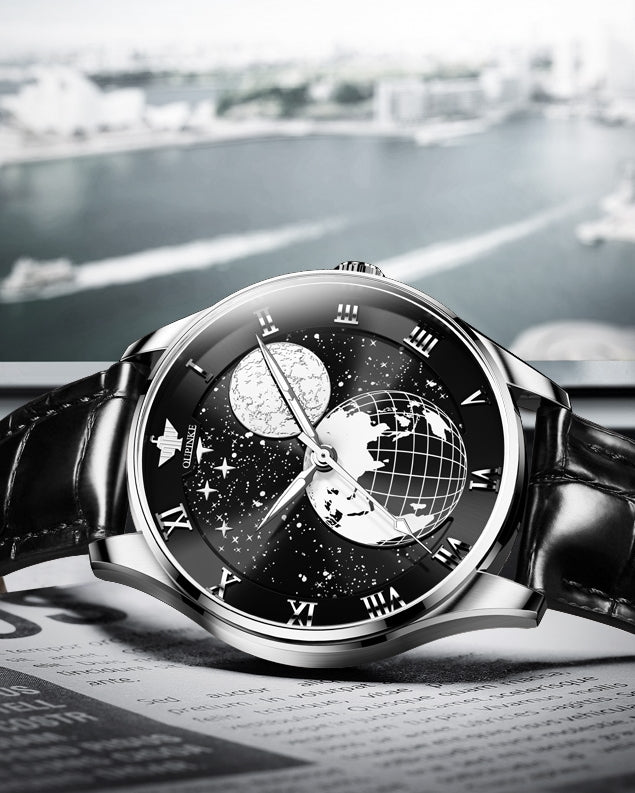 Lefimar - OUPINKE - mechanical men's watch - leather strap - black dial