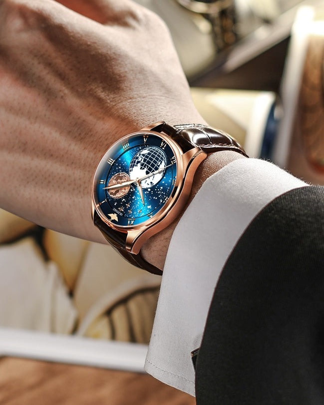 Lefimar - OUPINKE - mechanical men's watch - leather strap - blue dial