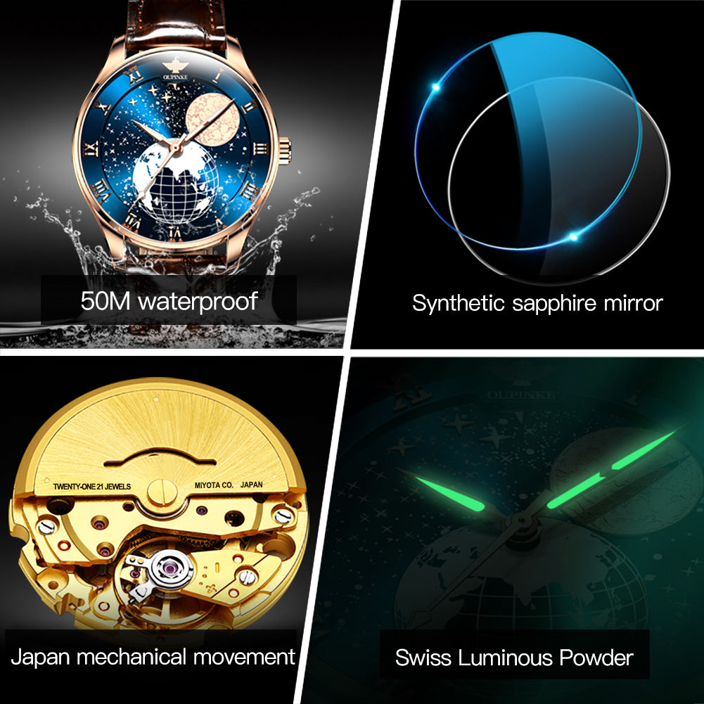 Lefimar - OUPINKE - mechanical men's watch - leather strap - blue dial - properties