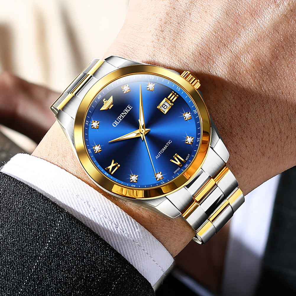 Lefimar - OUPINKE - mechanical men's watch - stainless steel strap - blue gold