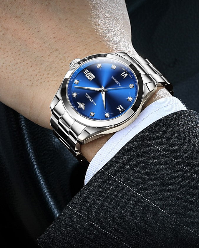 Lefimar - OUPINKE - mechanical men's watch - stainless steel strap - blue silver