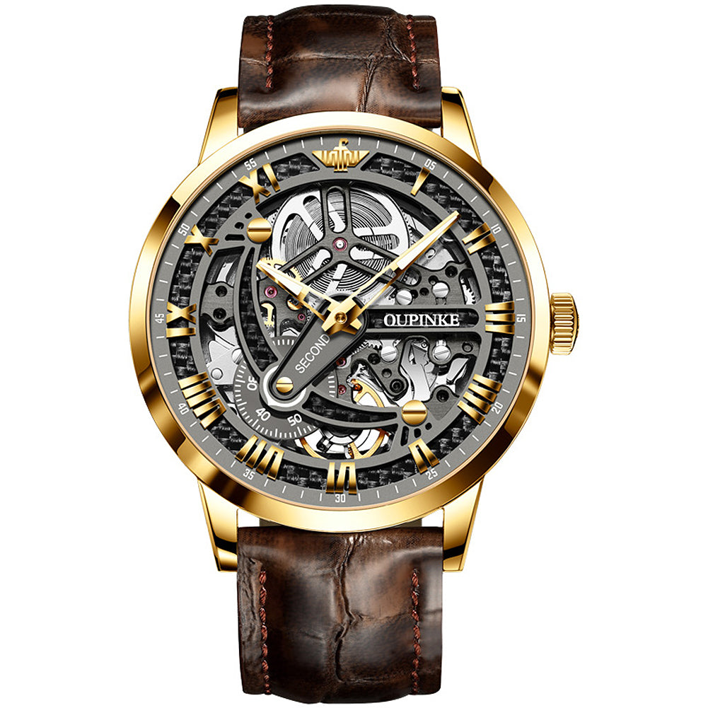 Lefimar OUPINKE Hollow Spirits mechanical men's watch - gold and black