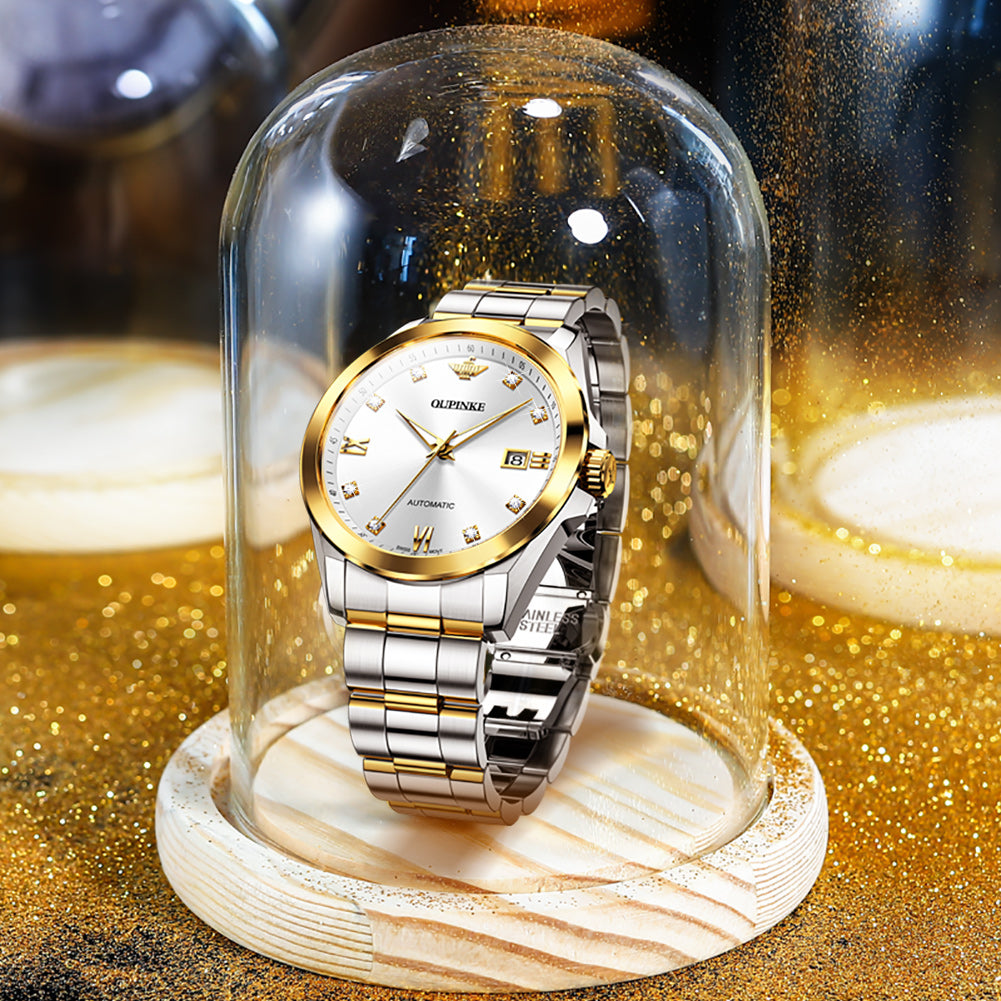 Lefimar - OUPINKE - mechanical men's watch - stainless steel strap - white gold inside glass case