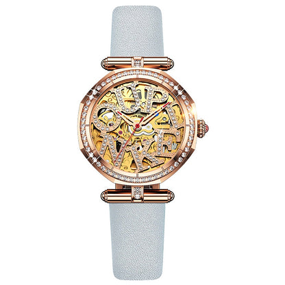 Lefimar - OUPINKE - mechanical women's gold watch - white leather strap