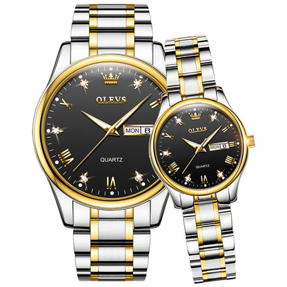 Lefimar OLEVS - Quartz Couples Watch - Stainless Steel Strap - Apollo - Black