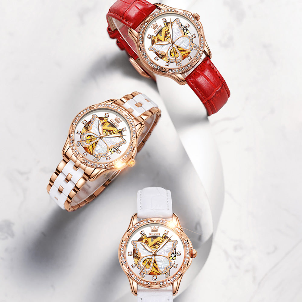 Aphrodite - Lefimar OLEVS Women's Watch - White Dial - Red and White Straps