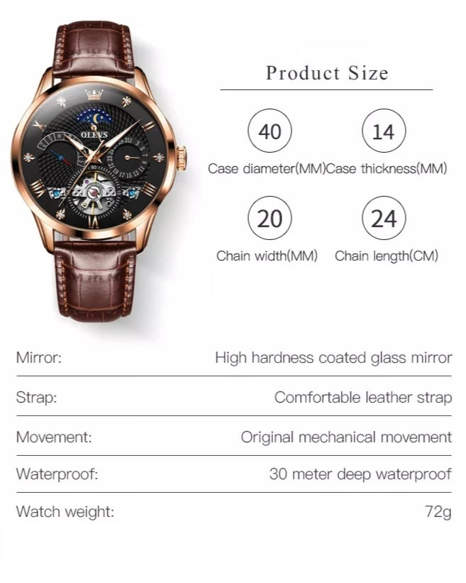 Phantom Space chronograph mechanical men's watch - parameters