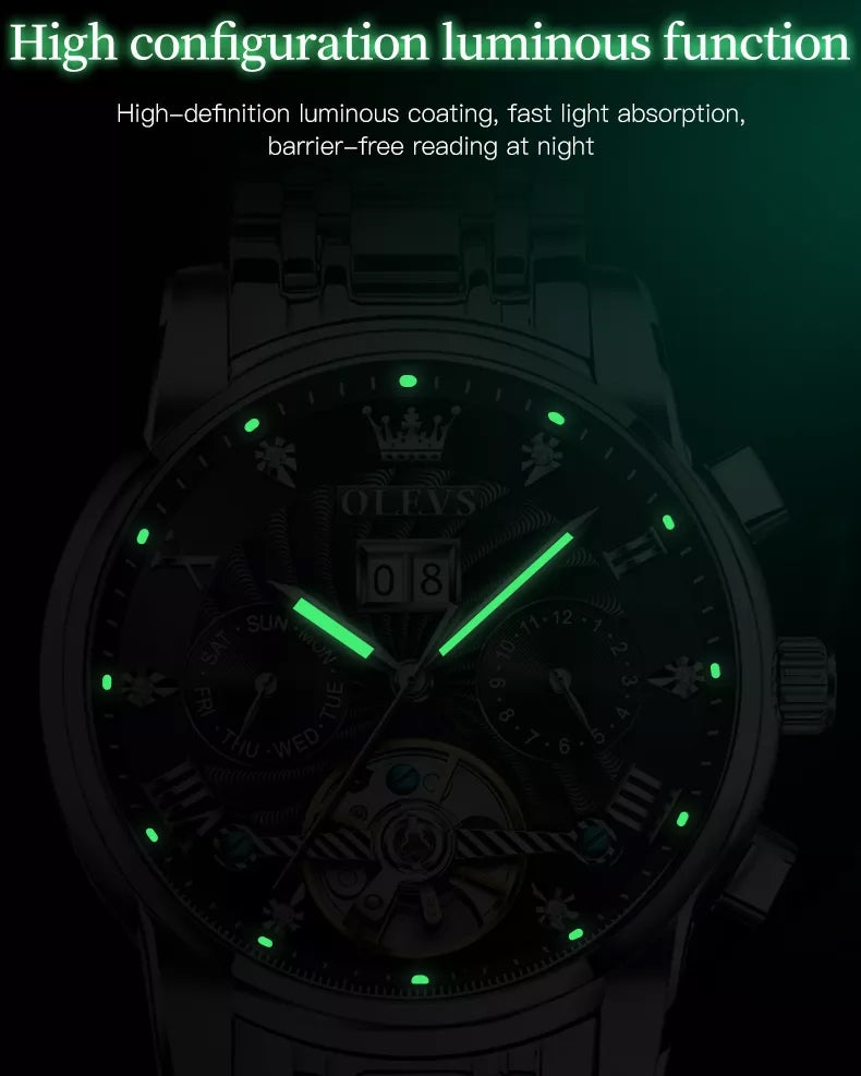 Phantom Vortex chronograph mechanical men's watch - luminous hands