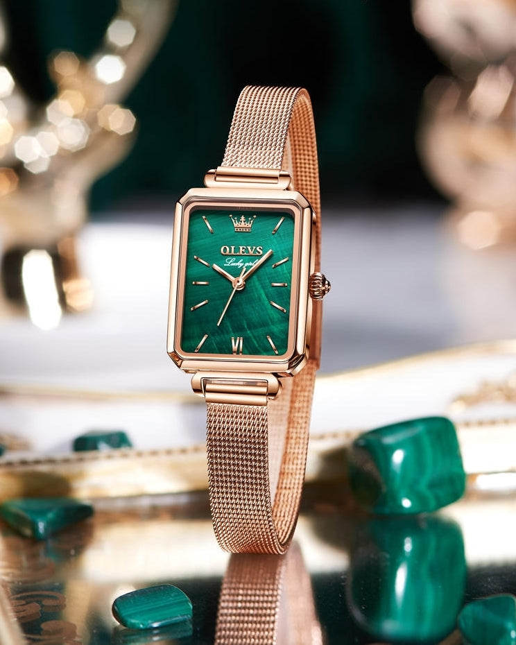 Jade women's green quartz watch