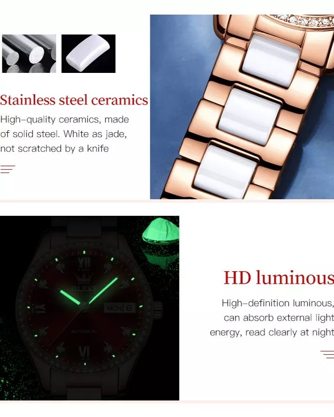 Lefimar Apollo Allure mechanical watch for women - ceramics - luminous