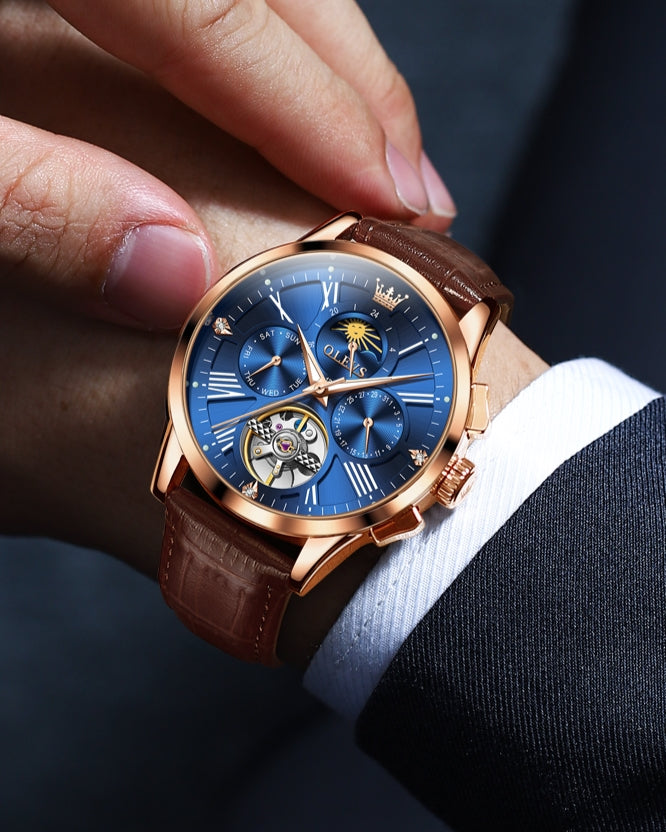 Phantom Retro men's chronograph mechanical watch - blue