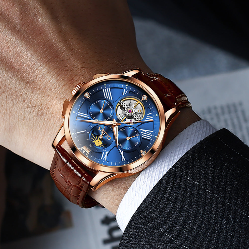 Phantom Retro men's chronograph mechanical watch - blue