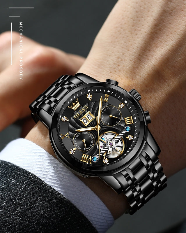 Phantom Vortex chronograph mechanical men's watch - black