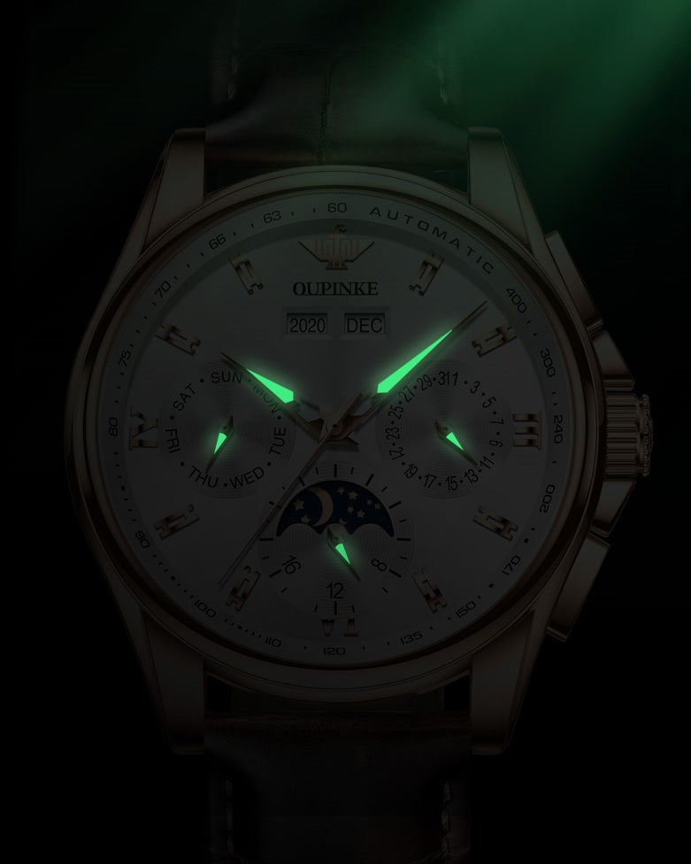 Plam chronograph mechanical men's watch - luminous hands