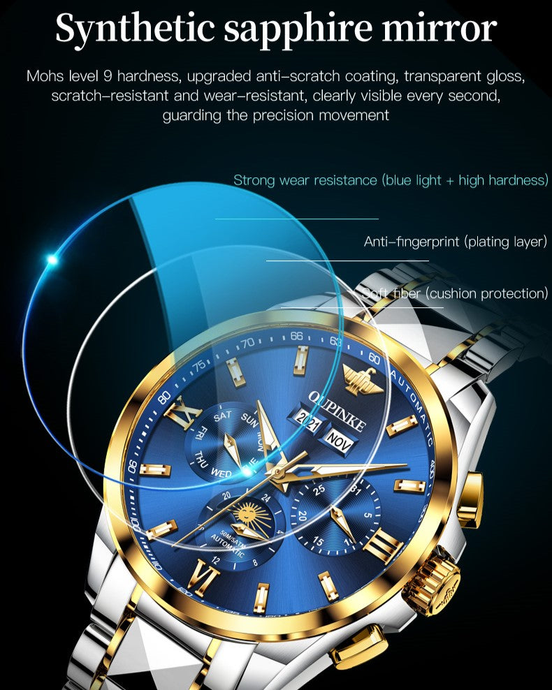 Plamsty chronograph mechanical men's watch - sapphire mirror