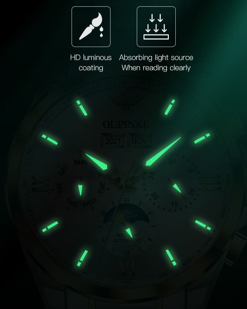 Plamsty chronograph mechanical men's watch - luminous hands