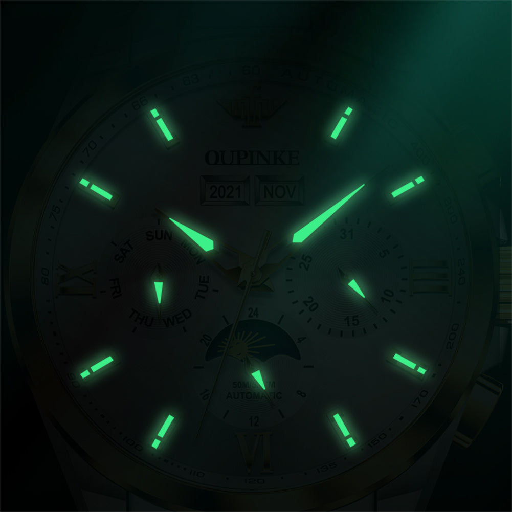 Plamsty chronograph mechanical men's watch - luminous hands and hour markers