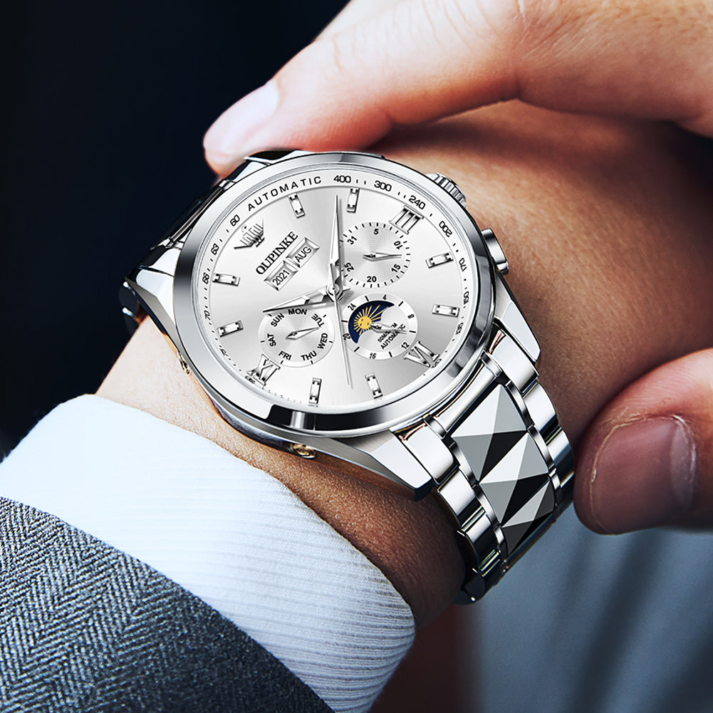 Plamsty chronograph mechanical men's watch - white