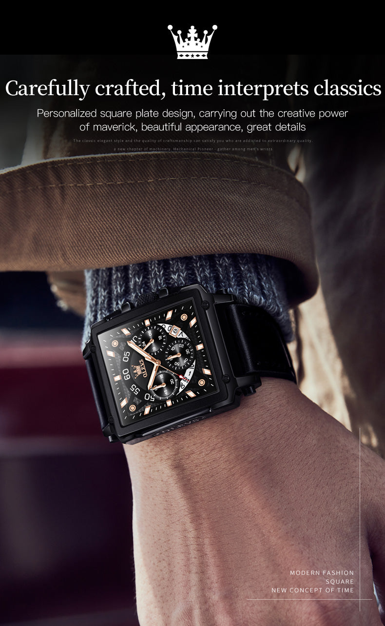 Squares men's chronograph mechanical watch - black
