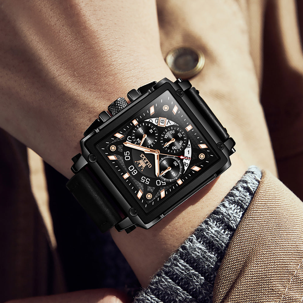 Squares men's chronograph mechanical watch - black