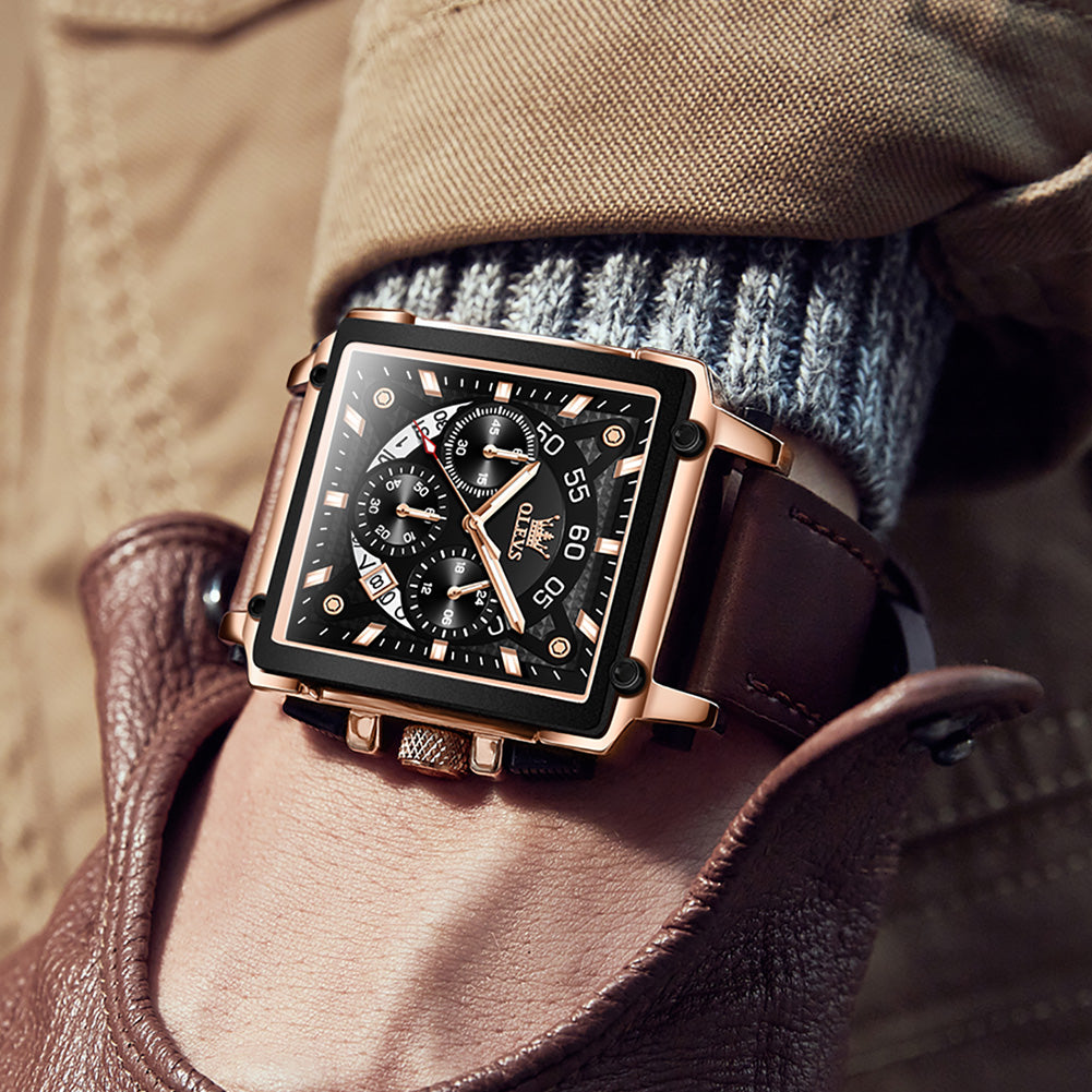 Squares men's chronograph mechanical watch - black and bronze