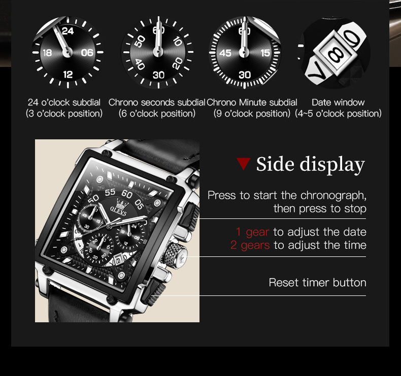 Squares men's chronograph mechanical watch - chronograph instructions
