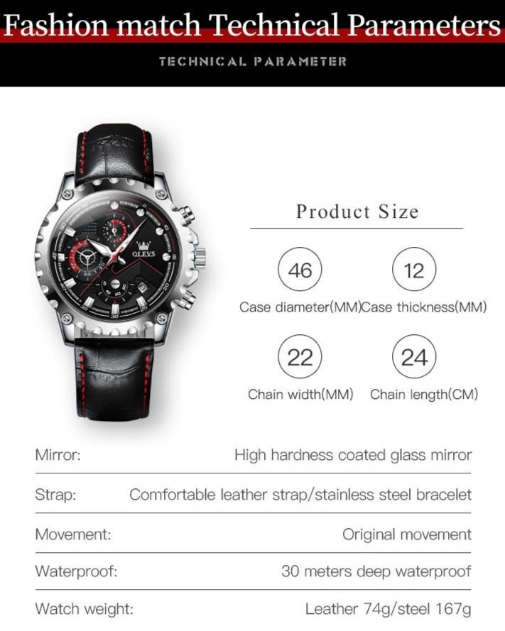 Voyager men's chronograph quartz watch - parameters