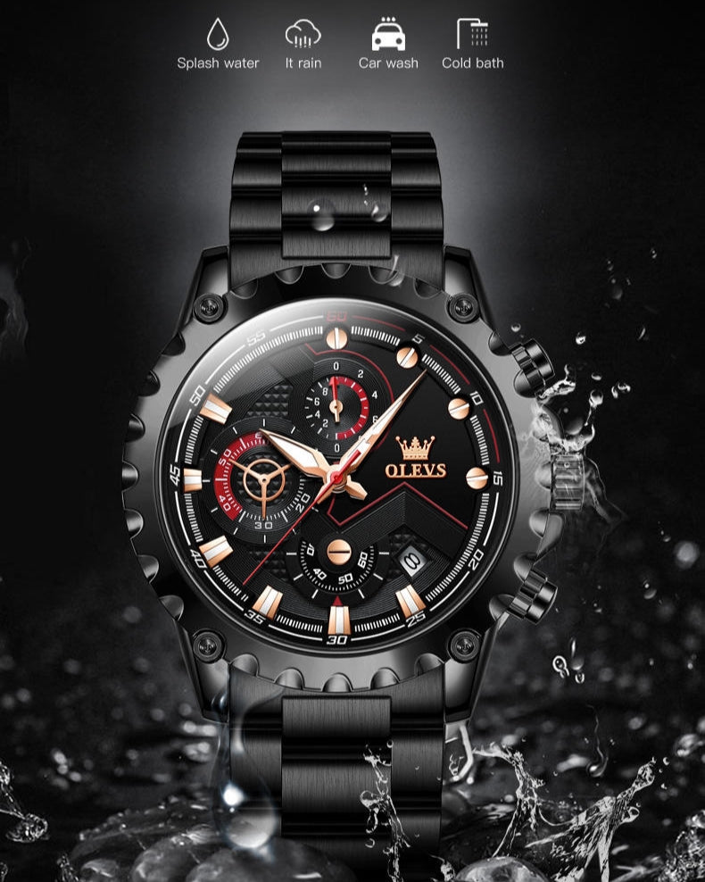 Voyager men's chronograph quartz watch - black waterproof and water resistant and resistance