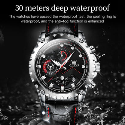 Voyager men's chronograph quartz watch - black and silver waterproof and wate resistant and resistance