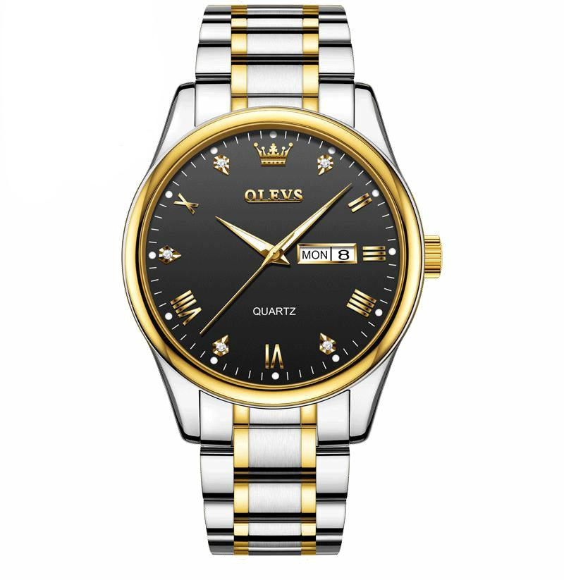Amazon.com: Self Winding Watches Mechanical Men Two-Tone Stainless Steel  Watches Fashion Black Automatic Watches for Men Calendar Imported Movement  Diver Swiss Men Watch Luminous Rotating Bezel Reloj de Hombre : XQY:  Clothing,