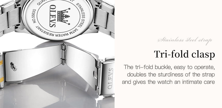 Lefimar OLEVS - Quartz Men's Watch - Stainless Steel Strap - Apollo - Tri-fold clasp