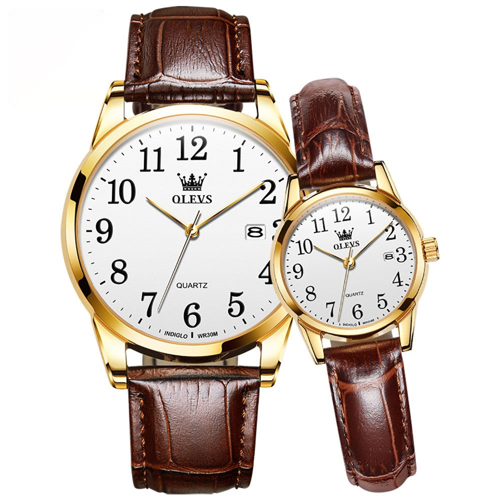 Native hide couples watch - white
