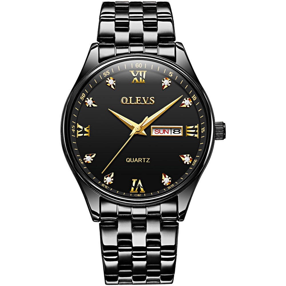 Lefimar - OLEVS - quartz men's watch - stainless steel strap - luminous hands - date display - All Black