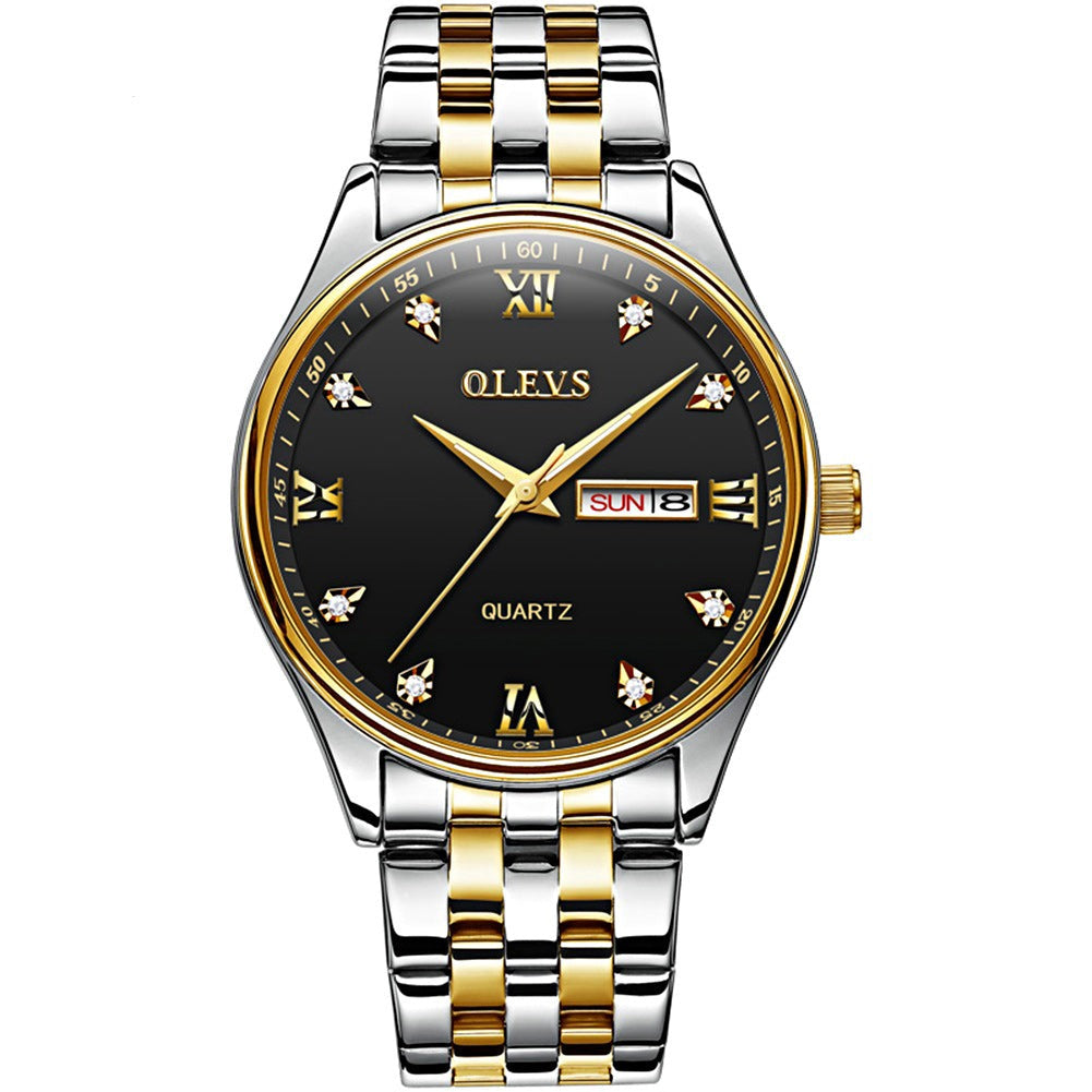 Lefimar - OLEVS - quartz men's watch - stainless steel strap - luminous hands - date display - Golden Black