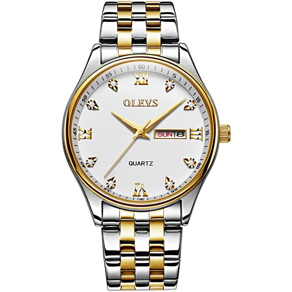 Lefimar - OLEVS - quartz men's watch - stainless steel strap - luminous hands - date display - Golden White