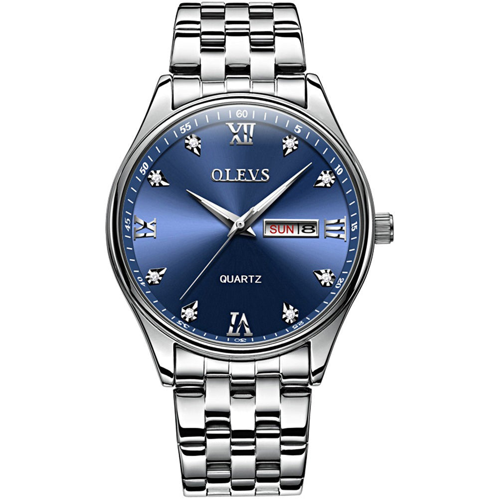Lefimar - OLEVS - quartz men's watch - stainless steel strap - luminous hands - date display - Silver Blue