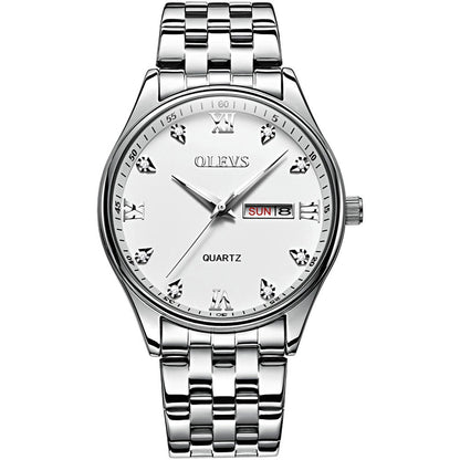 Lefimar - OLEVS - quartz men's watch - stainless steel strap - luminous hands - date display - Silver White