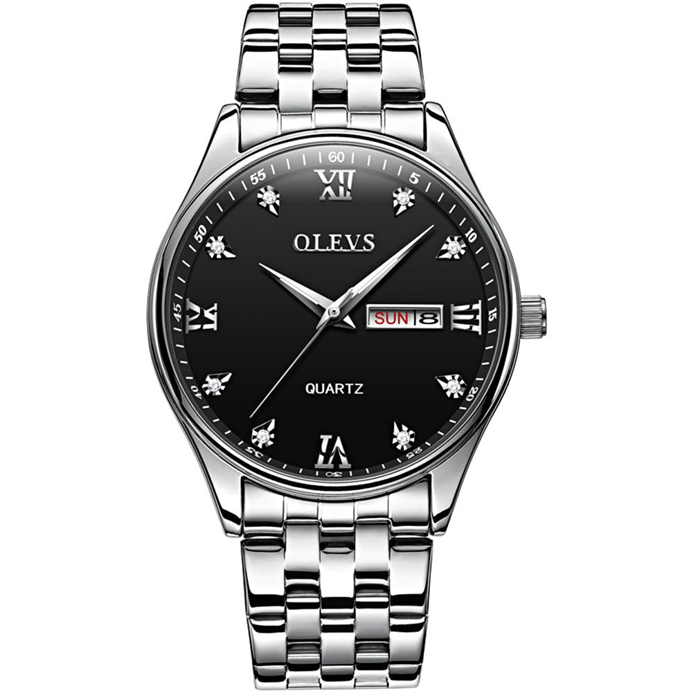 Lefimar - OLEVS - quartz men's watch - stainless steel strap - luminous hands - date display - Silver Black