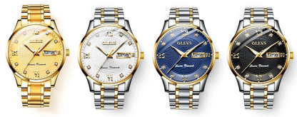 Lefimar - OLEVS - mechanical men's watch collection - gold, white, blue and black dial - gold case - silver and gold stainless steel strap - luminous hands - date display