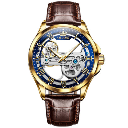 Hollow Perspective men's watch - blue and gold