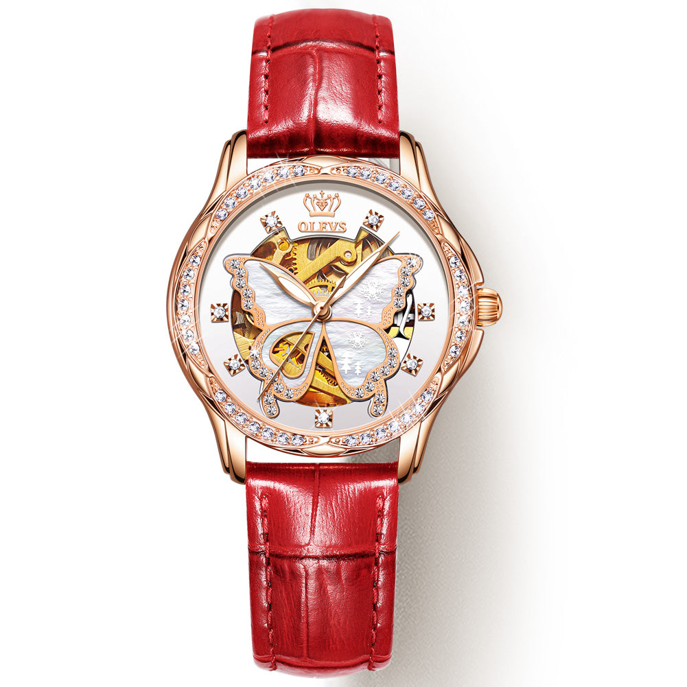 Aphrodite - Lefimar OLEVS Women's Watch - White Dial - Red Leather Strap